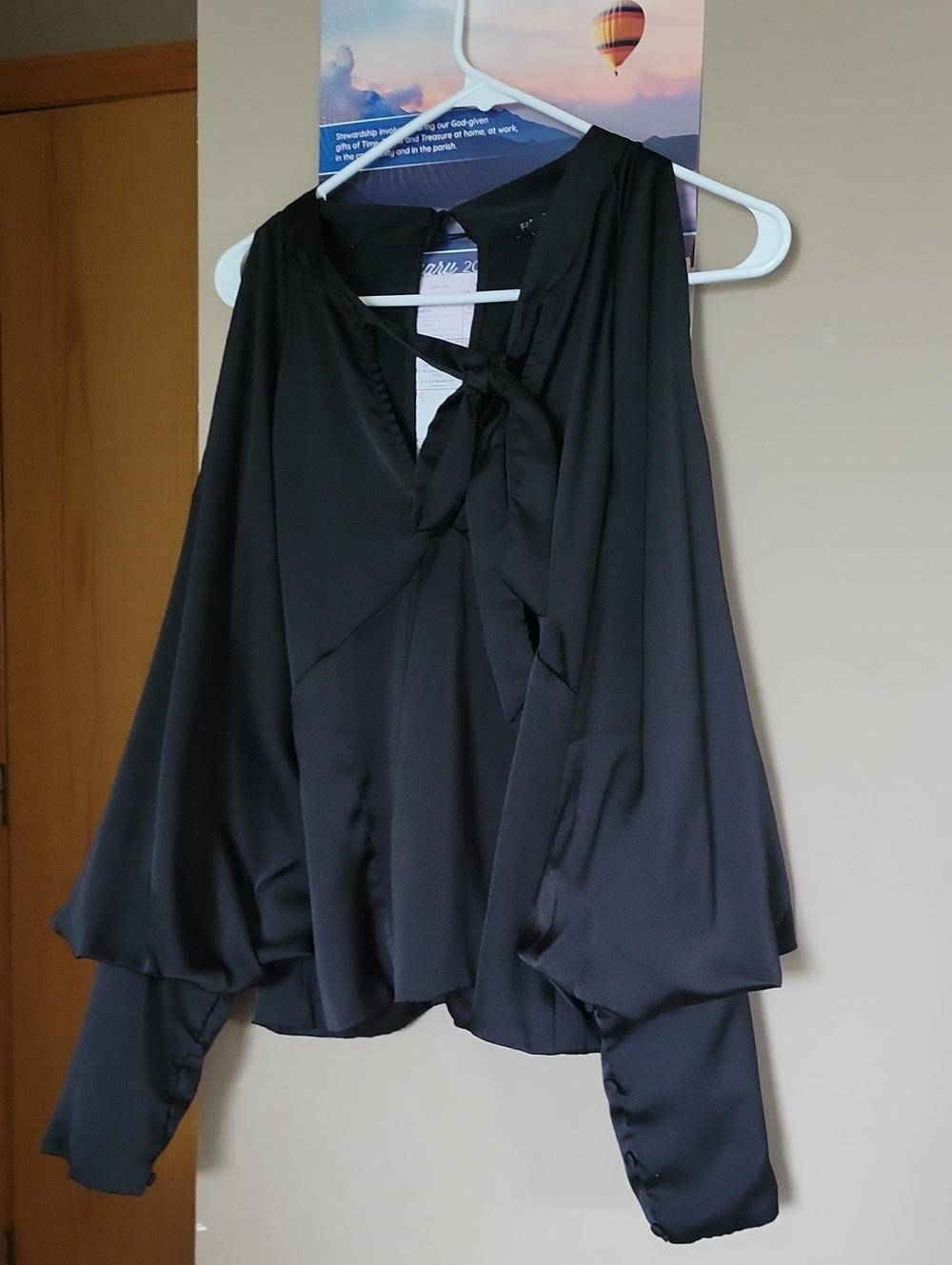 Tie-Neck Satin Blouse - Black